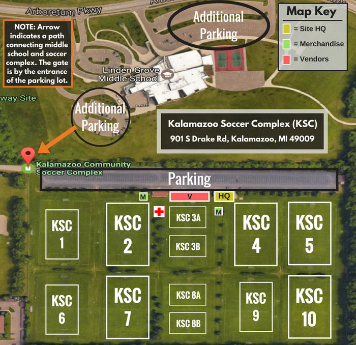 map of KSC showing parking and field locations