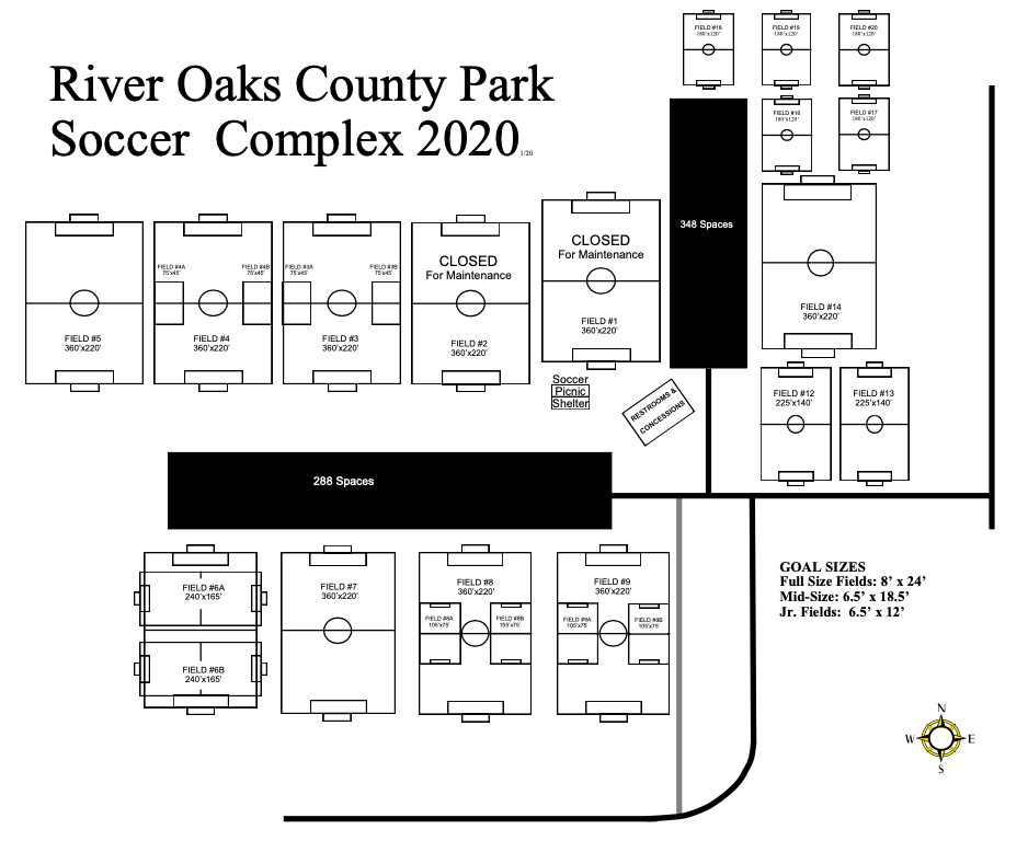 River Oaks field and parking locations map
