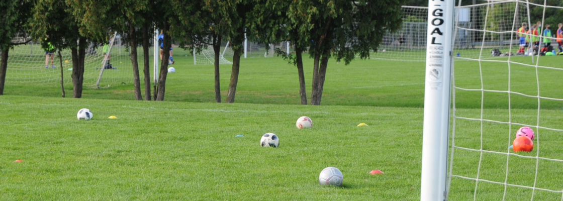 multiple soccer balls on the field